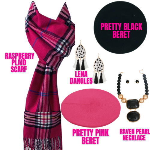 Raspberry Plaid Scarf (Cashmere Feel)